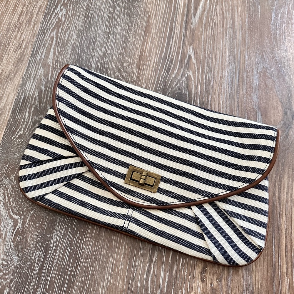 Striped Navy and Cream Clutch